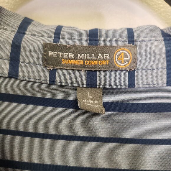 Peter Millar Men's L Polo Shirt Striped Golf Preppy Athletic L Blue Gray - Picture 4 of 7